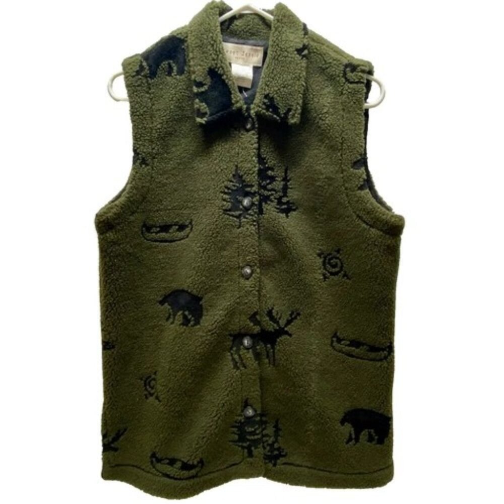 Sweet Jessie Sherpa Fleece Vest Women's Petite‎ Medium Forest Green Full Button